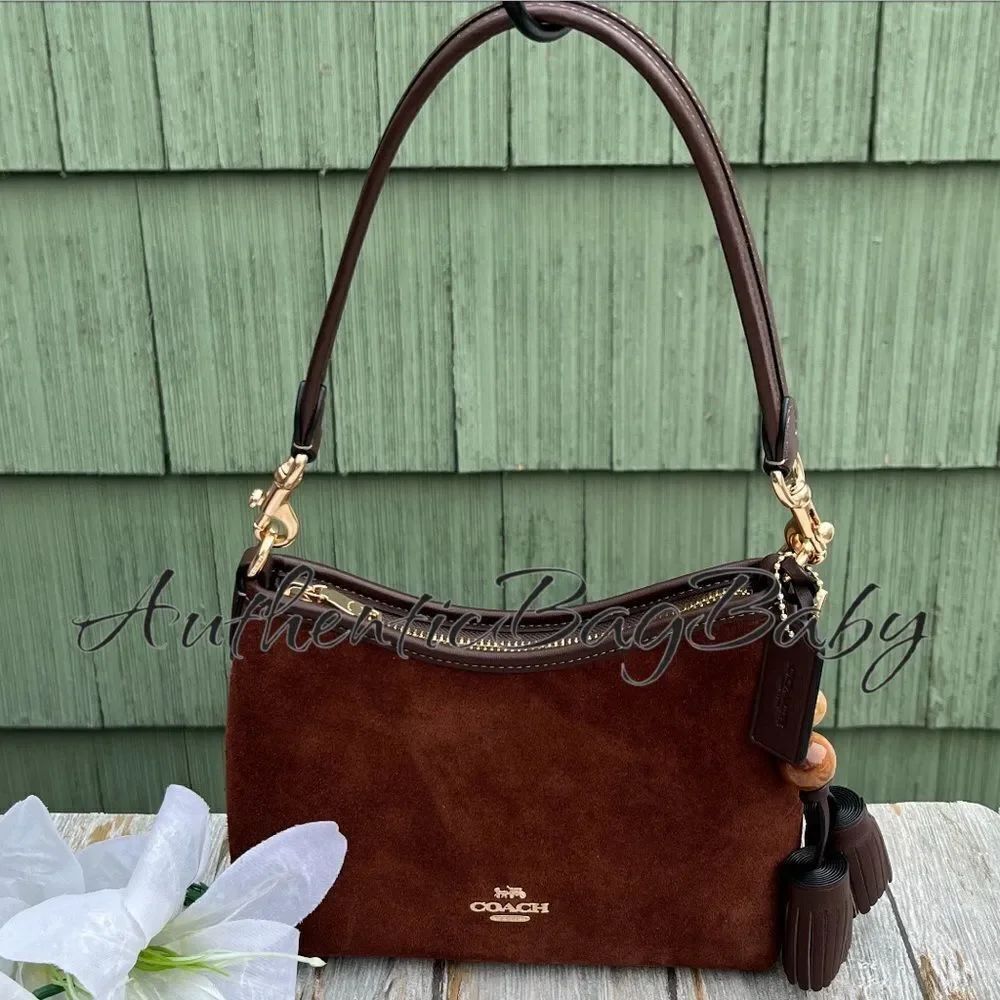 Coach Laurel Small Shoulder Bag In Suede With Tassels Purse